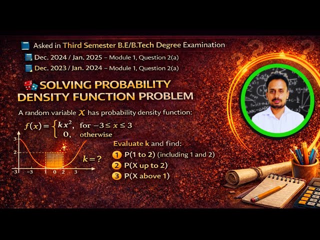 Continuous Probability Distribution | Find k, P(1 to 2), P(X up to 2), P(X above 1) | 