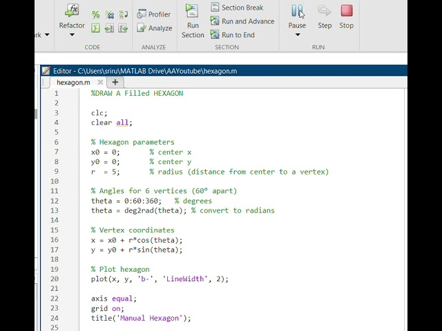 Draw a filled hexagon in MATLAB #matlab #hexagon 