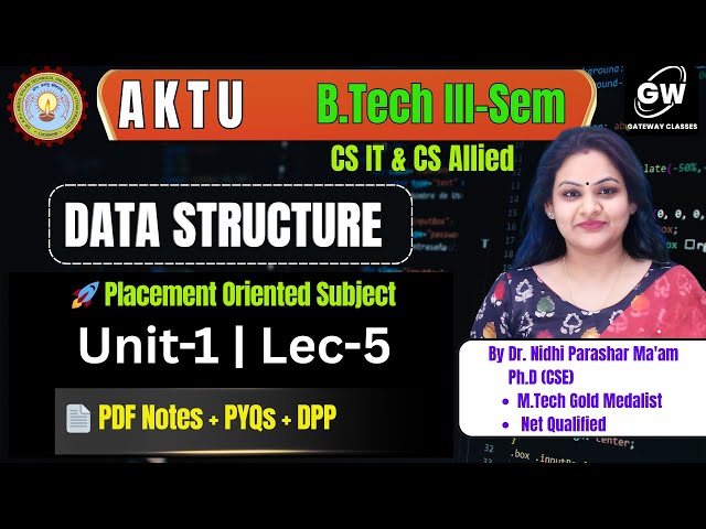 Data Structure Unit-1 Lec-5 I By Dr. Nidhi Parashar Ma'am I Gateway Classes I AKTU
