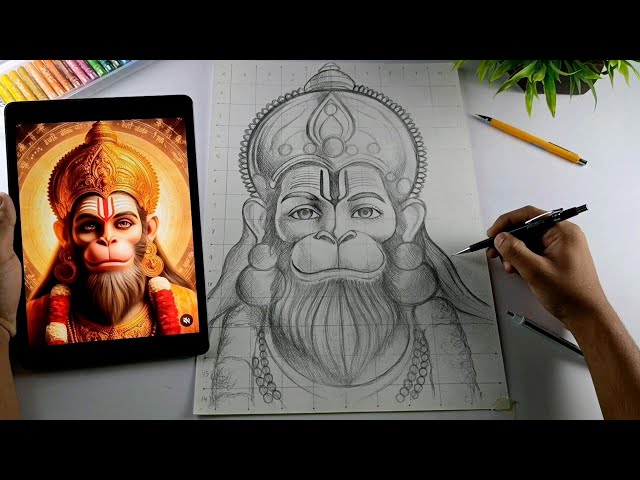 How To Draw Hanuman ji, Lord Hanuman Drawing  (Outline Tutorial)