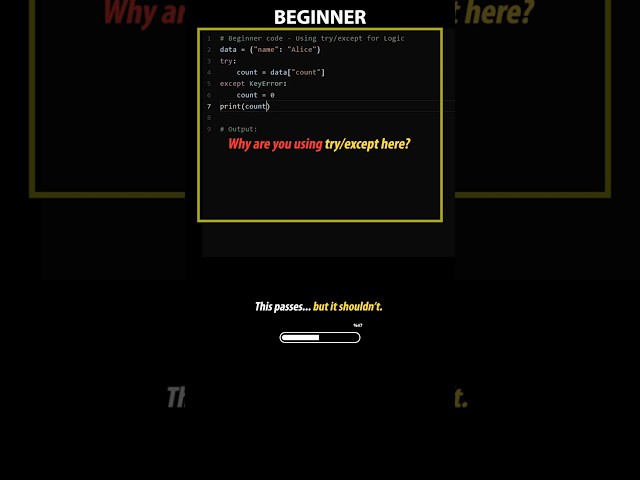 Python Beginner vs Pro - Stop Using try/except for Normal Flow Control (Py TIP34) #python #coding