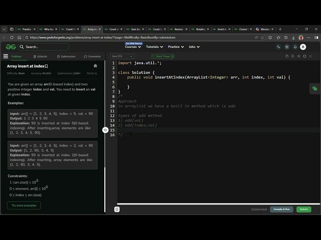 Array insert at index - Basic - GeeksforGeeks