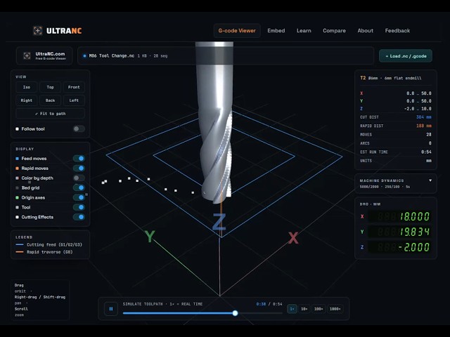 Free G-code Viewer & Cycle-Time Simulator — Real Tool-Change Timing | UltraNC