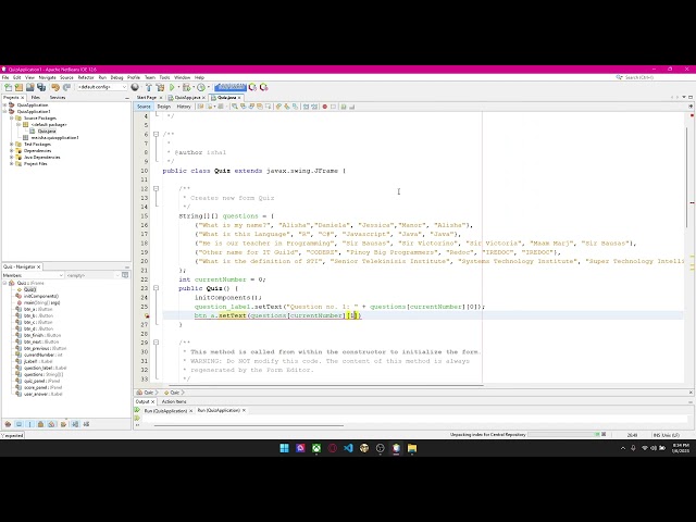 Simple Quiz Form JFrame