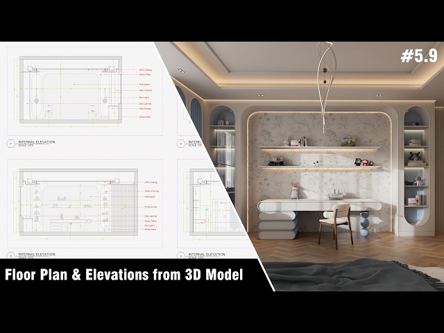 Floor Plan & Elevations from a 3D Model in Rhino  |  Kids Bedroom (5.9) | Rhino * D5 Render