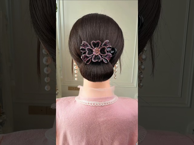Quick & Easy Low Bun with Hair Clip | Girls Hairstyle #shorts