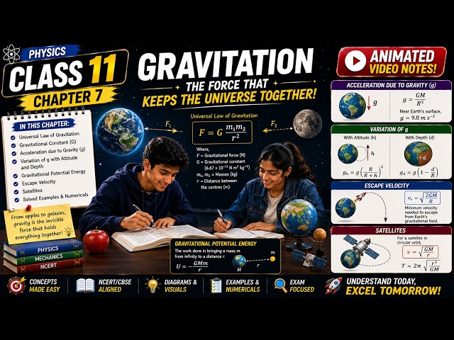 Gravitation | Class 11 Physics | Animated Revision | 🛰️ HOW DO SATELLITES STAY IN ORBIT? 🍎🌍 G VS G