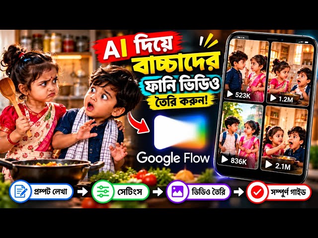 AI দিয়ে বাচ্চাদের Funny Video তৈরি করুন 😂 | Google Flow AI Tutorial Bangla