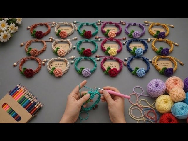 🌹You'll Love This 😍💰 Easy Crochet Rose Bracelet Tutorial #crochet #bracelets 