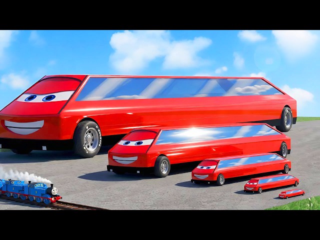 Big & Small: Red and Long Tesla Lightning McQueen vs Thomas Trains | BeamNG Durability Lab