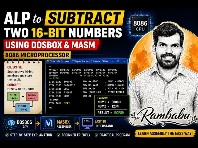An ALP of TWO 16 BIT SUBTRACTION USING DOSBOX and MASM for 8086 MicroProcessor
