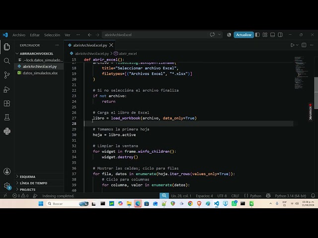 Programa en Python para-acceder a una Hoja de Excel y desplegar los datos en una Ventana Tkinter