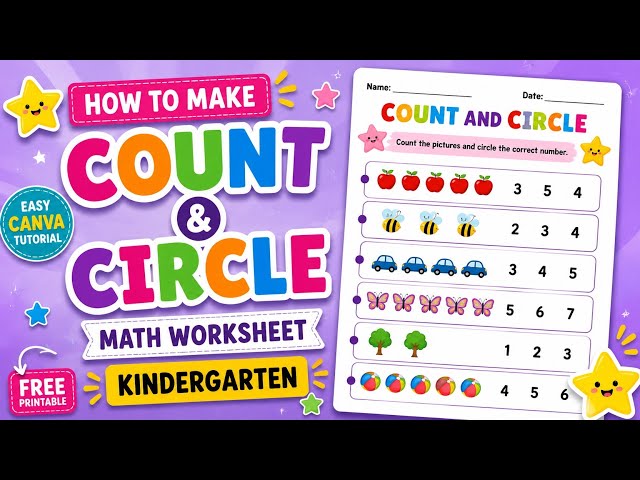 How to Make Count and Circle Math Worksheet in Canva | Kindergarten Math Worksheet | Free Printable