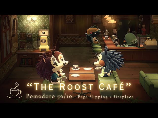 ⏰Pomodoro 50/10 • “The Roost" Café w/ music | Page flipping + Fireplace soundscape ☕📖