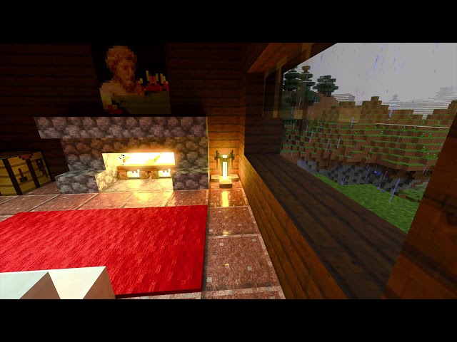 🌧 🔥 Minecraft Relaxing RTX Fireplace and Rain Ambience w/vanilla music to help sleep/study/relax 🔥 🌧