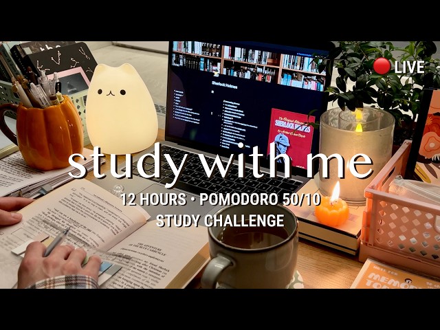Challenge | 12 HR STUDY WITH ME | 50/10 Pomodoro 🔥 Cozy Fireplace Sound