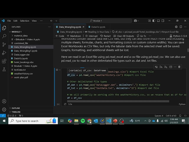 Reading files into Python Pandas DataFrame - Module 1 Data Wrangling D