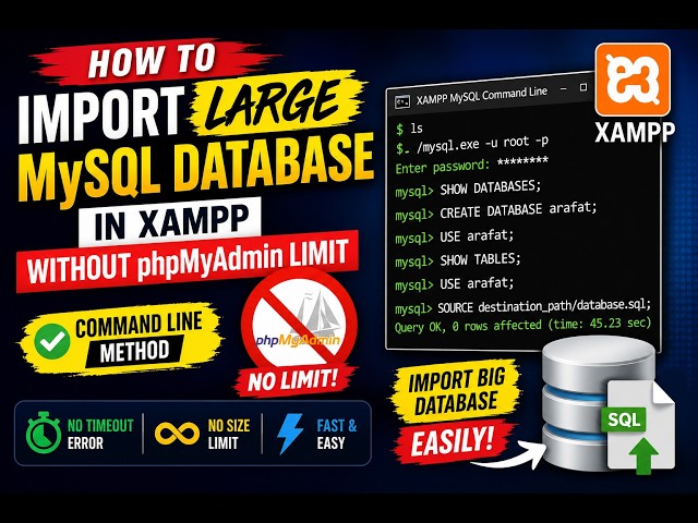 How to Import Large MySQL Database in XAMPP Without phpMyAdmin Limit (Command Line Method)