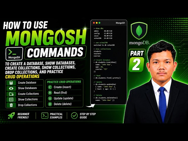 How to Use MongoSH Commands | Create Database, Collections & Practice CRUD Operations | Part 2