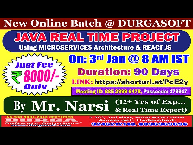 JAVA REAL TIME PROJECT Online Training @ DURGASOFT