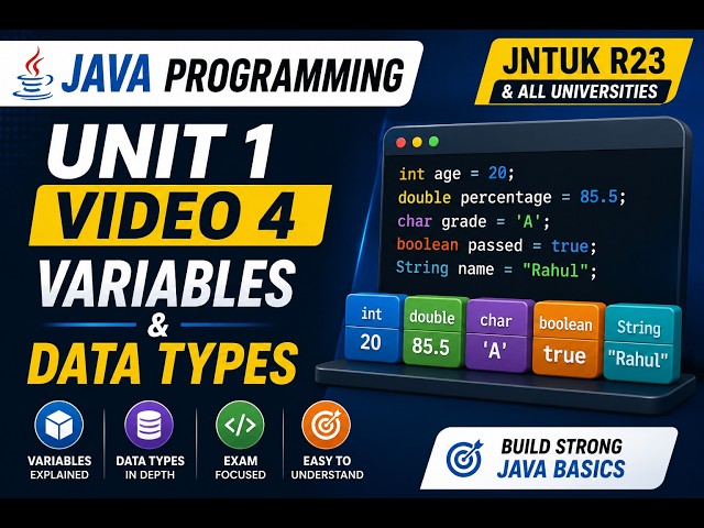 Java Programming Unit 1 Video 4 | Variables & Data Types in Java | JNTUK R23 | B.Tech CSE