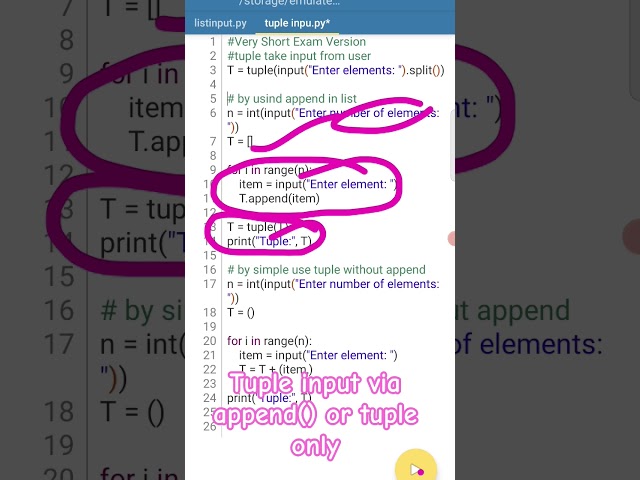 Take tuple input from user via append() or tuple also in #python  #learnpythoninhindi #listinpython