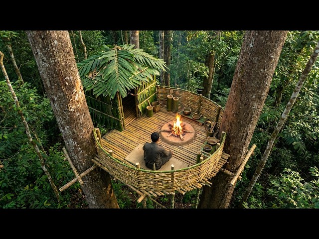 Building a Secure Wooden House Alone inside Deep Woods: 365 Days Wild Survival 🪵📐 Structure