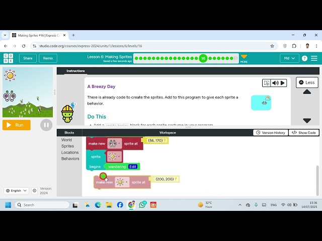 Lesson 6 Making Sprites 16 |Express Course 2024|code.org #Coding #Gmaing #Website #Viral