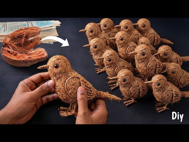 DIY Cute Birds from Coconut Fiber and Newspapers | Easy Craft Tutorial