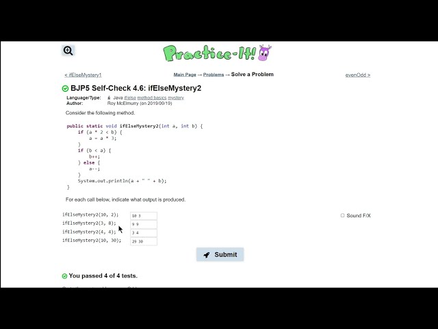 Java Practice It || 4.6 ifElseMystery2 || if/ else statement, method basics