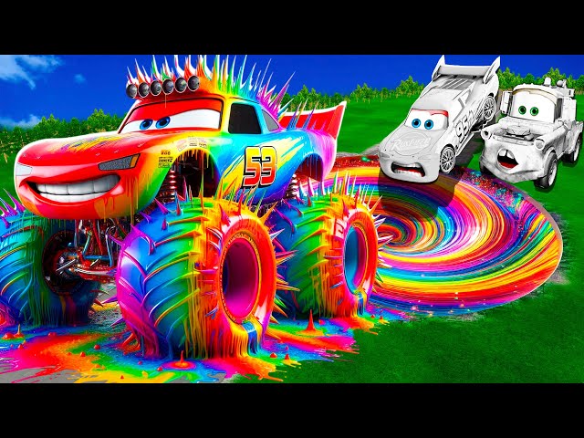 🌈Rainbow Pit Transform In Big & Small: Lightning Mcqueen  & Mater vs  Pixar Cars! Beam.NG Drive!