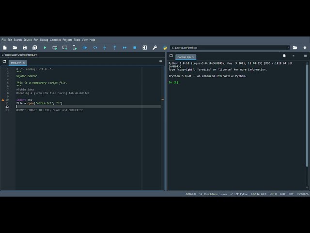 Write a Python program to read a given CSV file having tab delimiter.