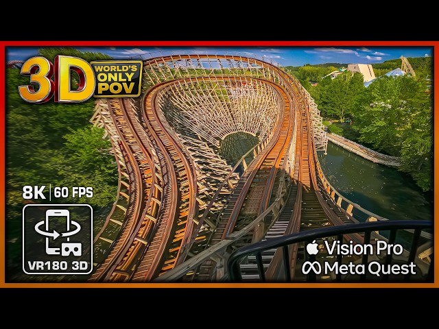 WEREWOLF 3D 😱 CRAZIEST Wooden Roller Coaster POV 🟥 8K VR180 Loup-Garou epic VR Experience - Walibi