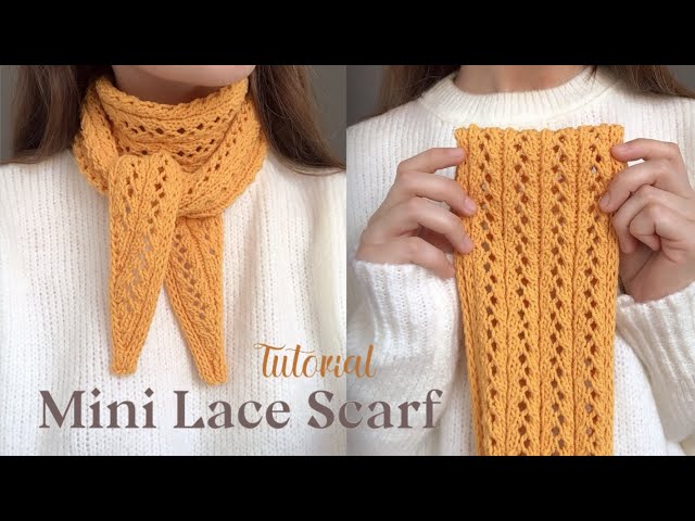 Knitting Mini scarf tutorial 🍊 How to knit small lace scarf ✨ Knitting lace scarf
