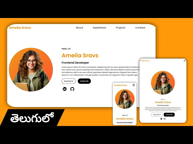Responsive Portfolio website using HTML CSS & Js | Portfolio website step by step  in telugu