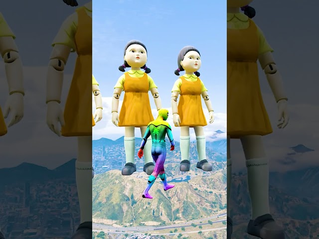 GTA 5 Epic Ragdolls | Green Spider Man vs King Kong & SQUID GIRL Jump Fails EP #shorts #gta5