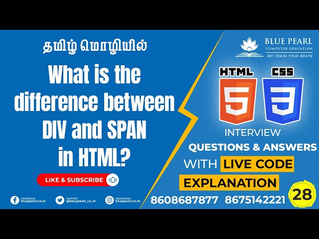 What is the difference between DIV tag and SPAN tag in HTML | HTML span tag vs HTML div tag