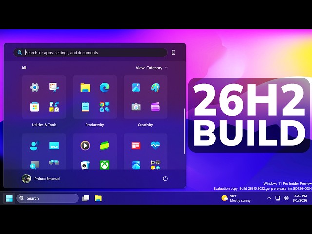 Nueva compilación 26300.9032 de Windows 11 26H2: Nuevo desplazamiento en el menú Inicio, búsqueda...