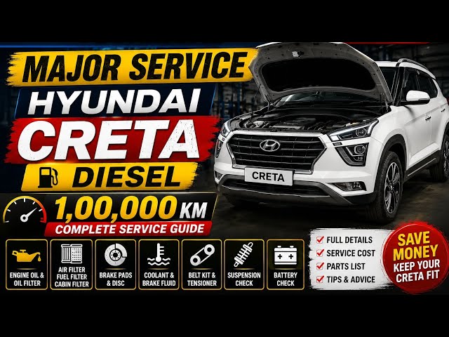 Hyundai Creta Diesel BS6 Major Service After 1 Lakh km👨‍🔧🚘 Total cost is this much