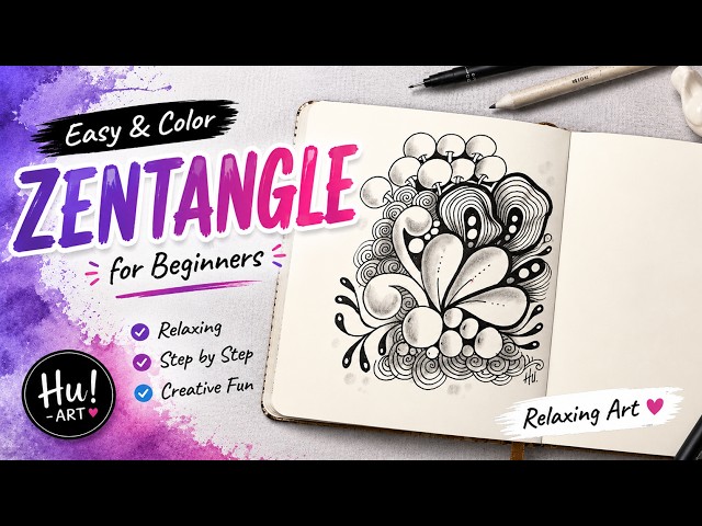 Easy Zentangle for Beginners | Relaxing Black and White Drawing Tutorial