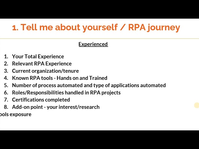 RPA interview Question 1 : How to Answer "Tell me about yourself/RPA journey" in RPA interviews ?