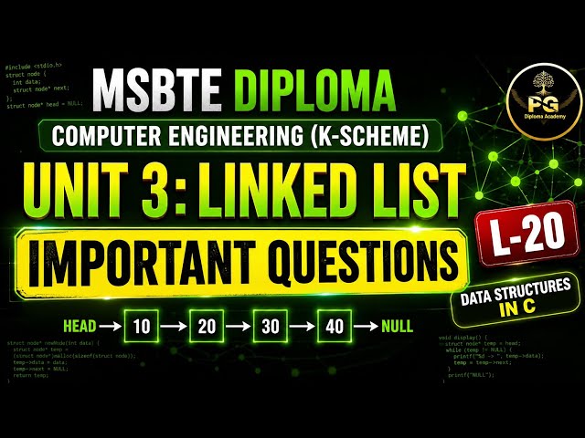 Lecture 20 Unit 3 Important Questions Linked List 2, 4 & 6 Marks DSU Using C MSBTE#important 