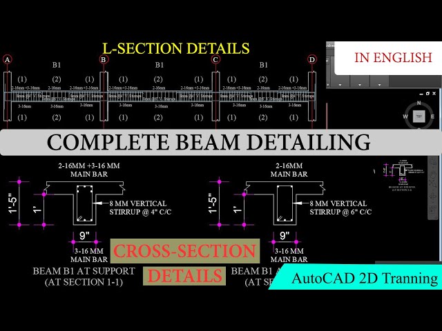 Beam Detailing in AutoCAD || L-section  & Cross-Section of Beam ||  Complete Tutorial in English
