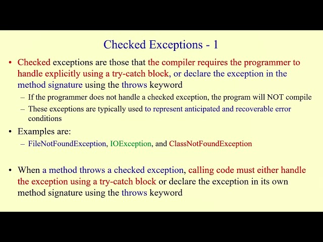 Unchecked (Runtime) vs Checked Exceptions