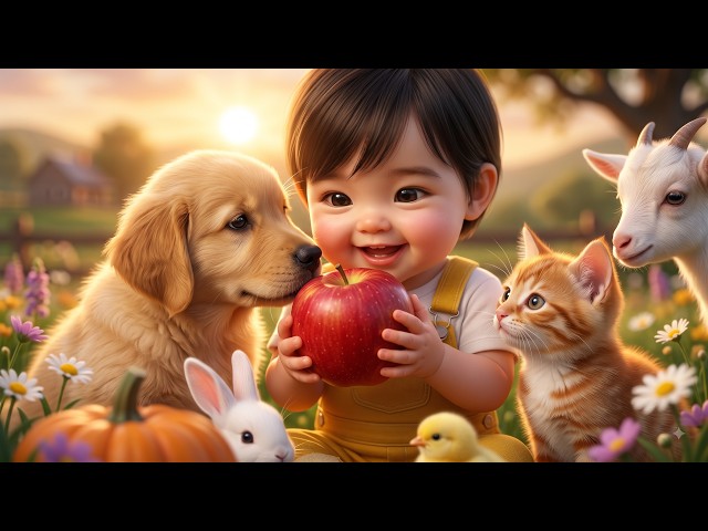 Baby Learns Fruits & Vegetables with Cute Baby Animals! 🍎🥦🐶 | Educational Video for Toddlers