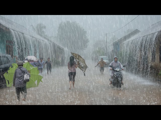TORMENTA ATERRIZANTEMENTE HERMOSA 🌧️ Caminando con lluvia intensa en el pueblo más hermoso de Indon