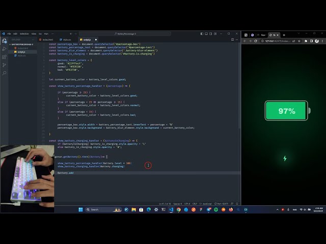ASMR Programming - Battery Percentage (HTML CSS JS) - No Talking
