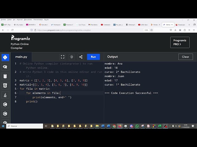 Pycharm Python Matrices PYC2BACH Bachillerato IES Monterroso