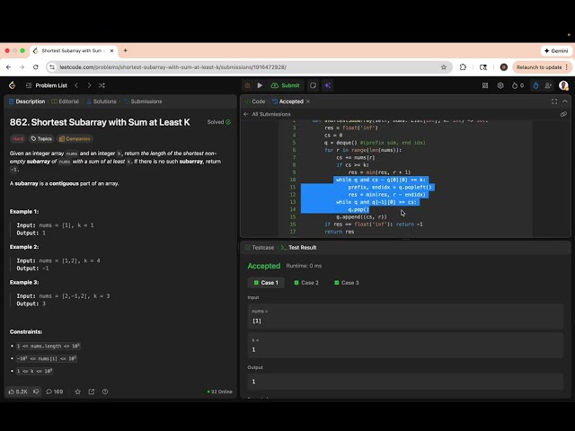 Shortest Subarray With Sum at Least K