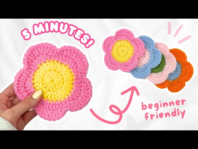 EASY crochet flower coaster tutorial for BEGINNERS 🌼 how to crochet a coaster (no magic ring!)